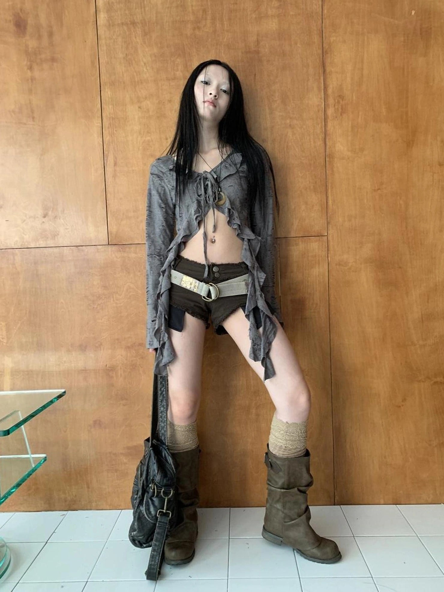 ang project Asymmetric V-neck Cutout Blouse With Floral Ties Shirts