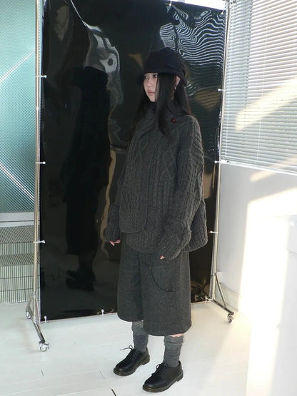 ang project Asymmetrical Cable Knit Cardigan Sweater