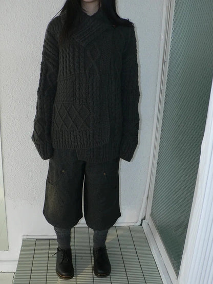 ang project Asymmetrical Cable Knit Cardigan Sweater