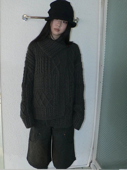 ang project Asymmetrical Cable Knit Cardigan Sweater