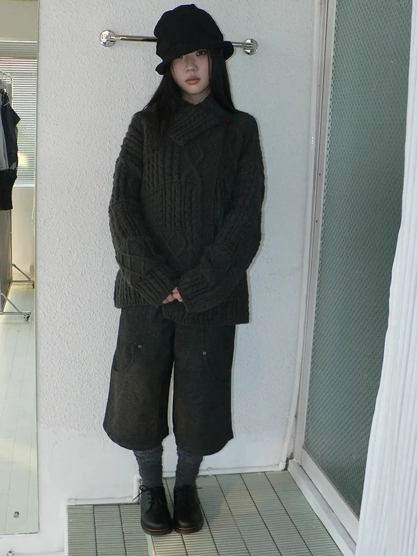 ang project Asymmetrical Cable Knit Cardigan Sweater