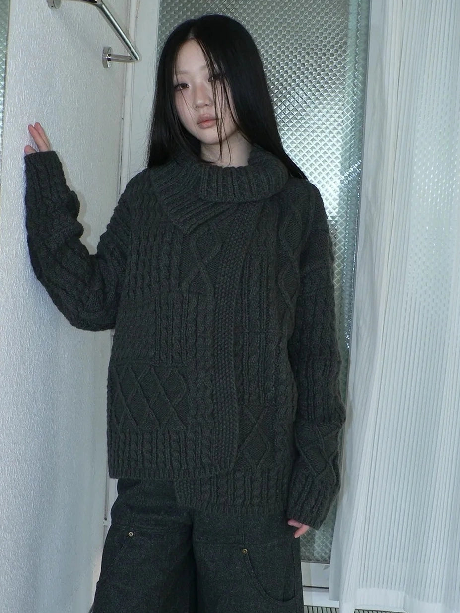 ang project Asymmetrical Cable Knit Cardigan Sweater