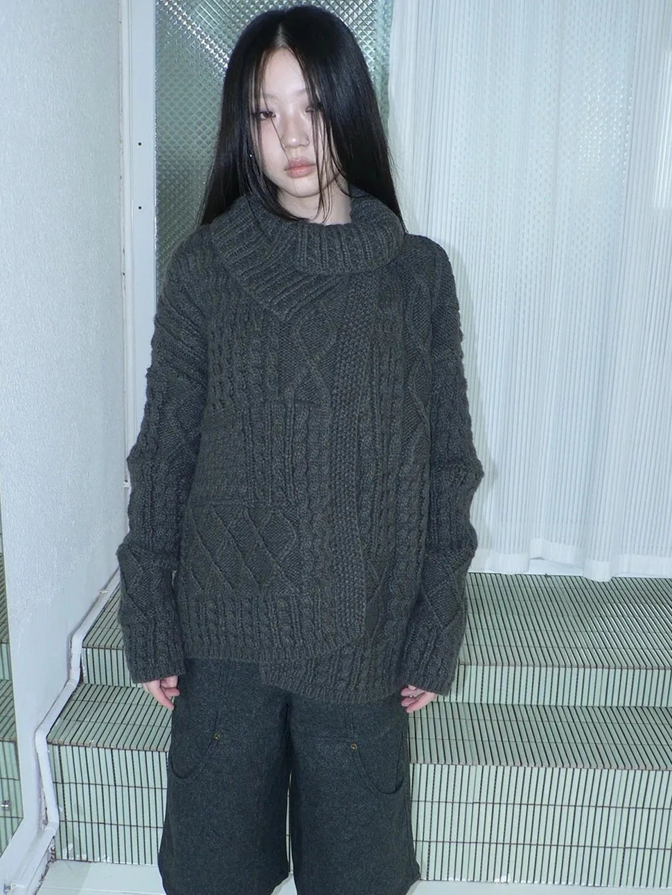 ang project Asymmetrical Cable Knit Cardigan Sweater