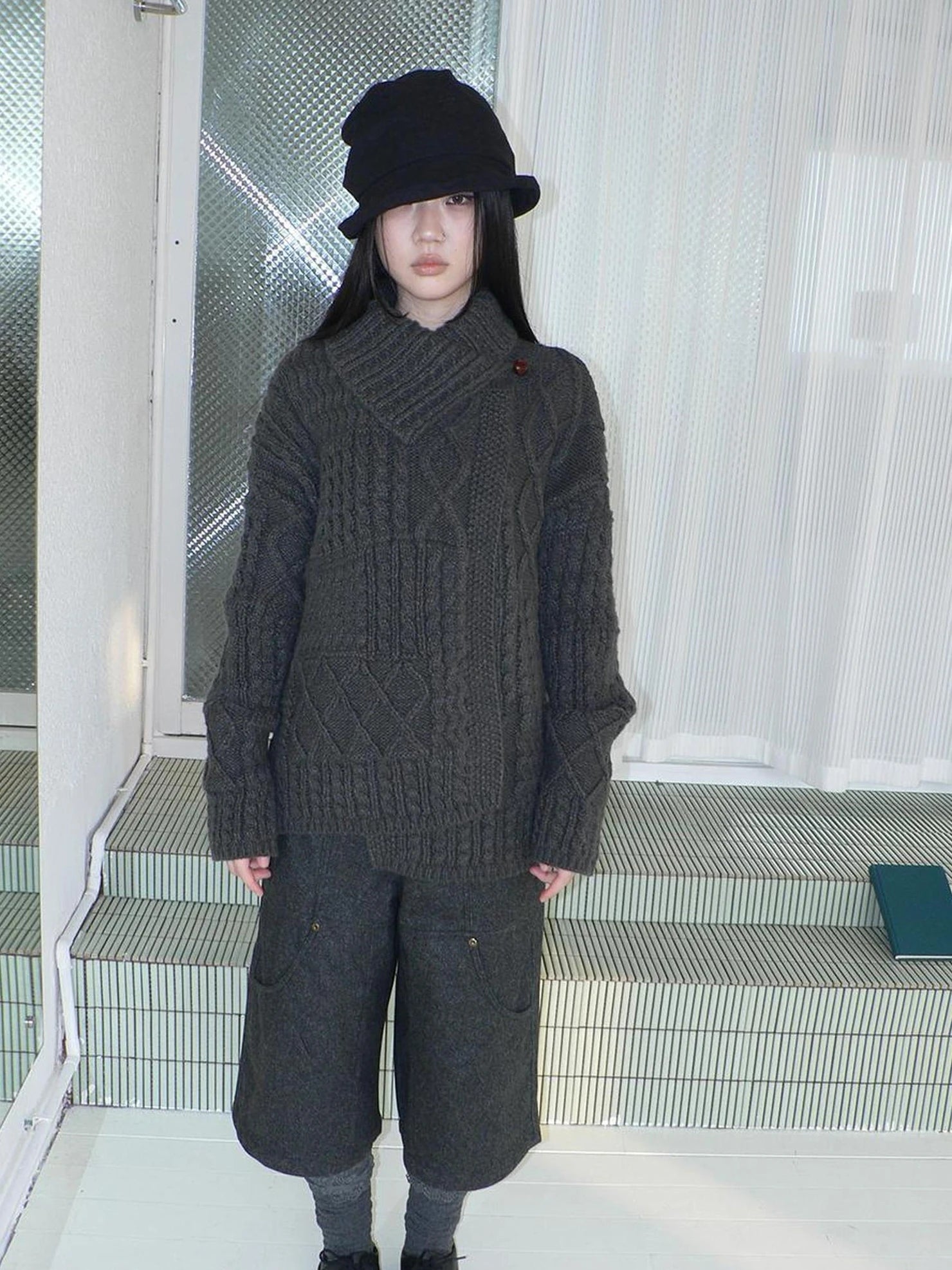 ang project Asymmetrical Cable Knit Cardigan Sweater