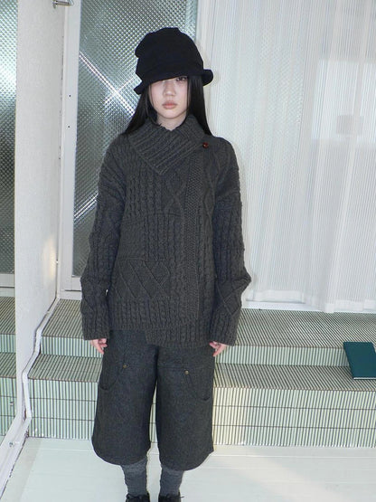 ang project Asymmetrical Cable Knit Cardigan Sweater