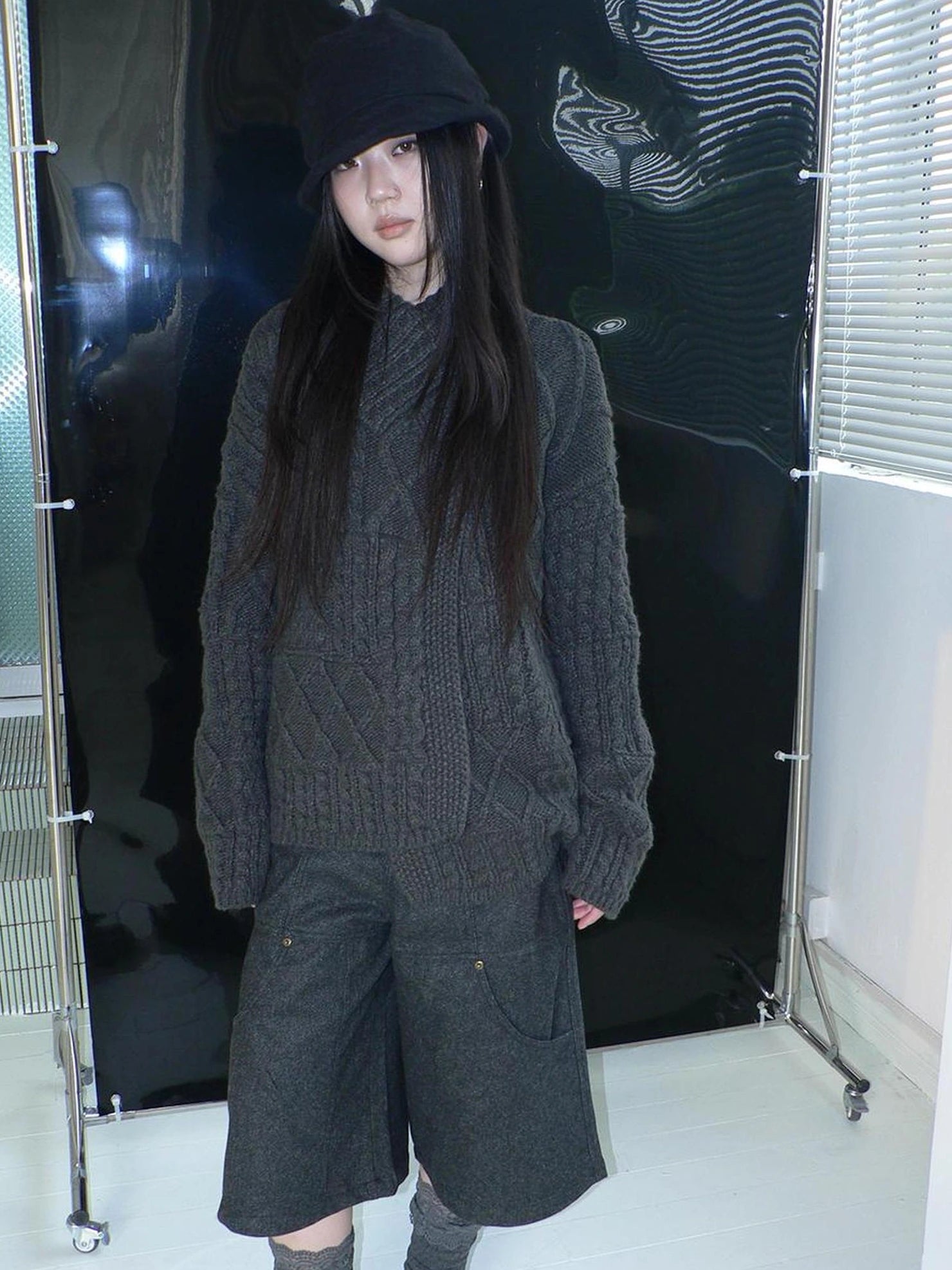 ang project Asymmetrical Cable Knit Cardigan Sweater