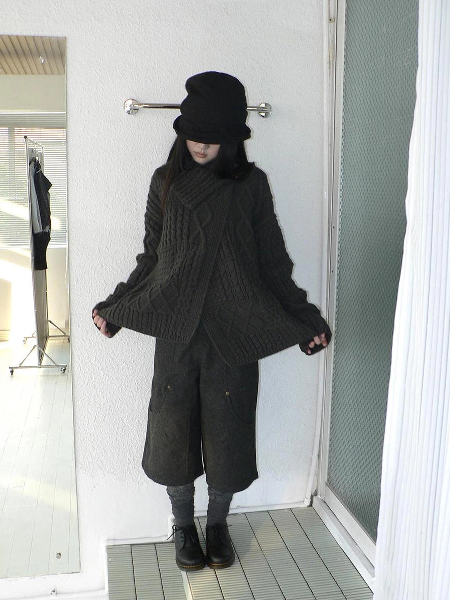 ang project Asymmetrical Cable Knit Cardigan Sweater