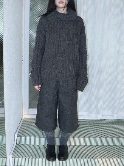 ang project Asymmetrical Cable Knit Cardigan Sweater