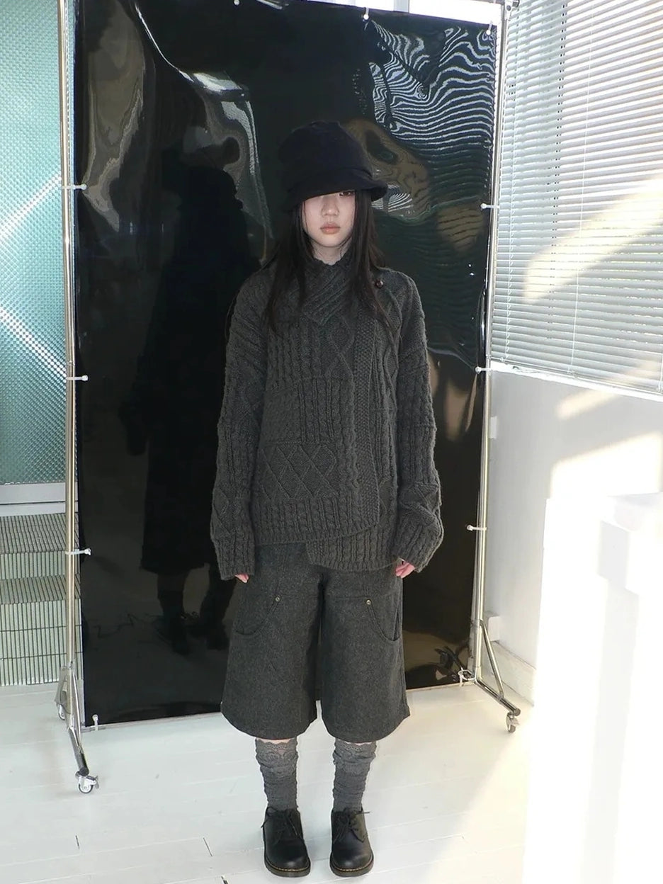 ang project Asymmetrical Cable Knit Cardigan Sweater