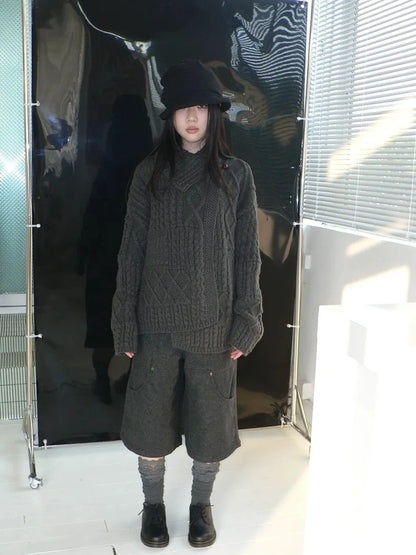 ang project Asymmetrical Cable Knit Cardigan Sweater