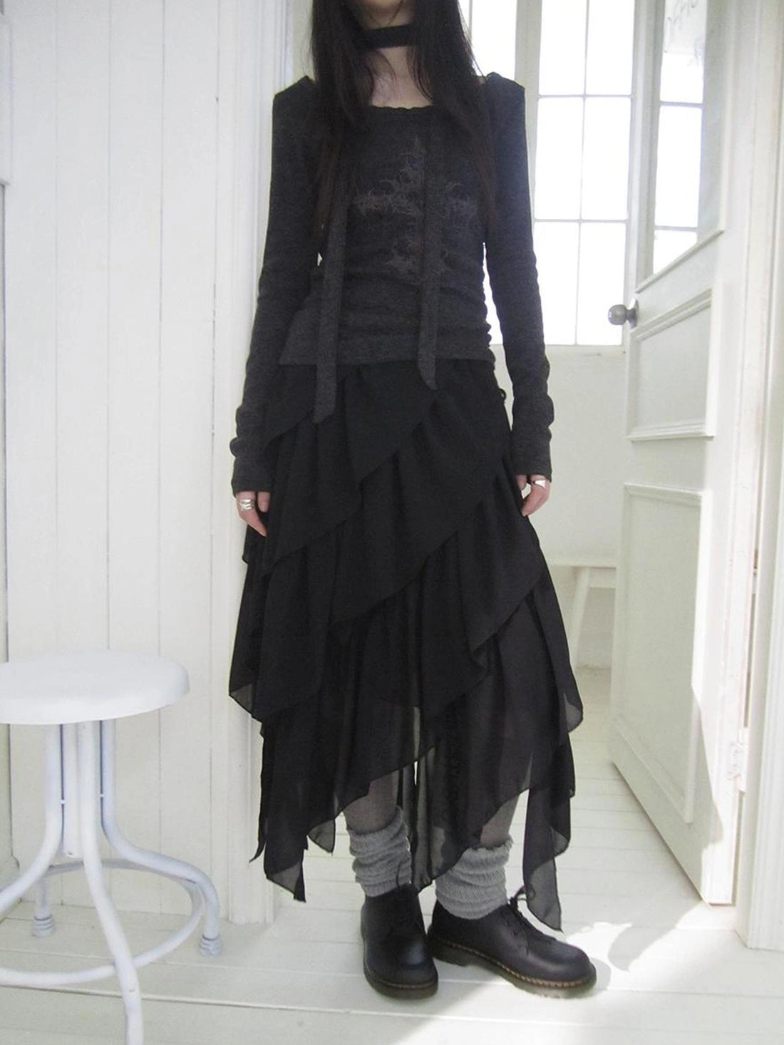 ang project Asymmetrical Chiffon A Line Skirt Skirt