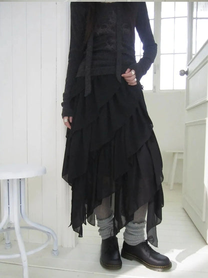 ang project Asymmetrical Chiffon A Line Skirt Skirt