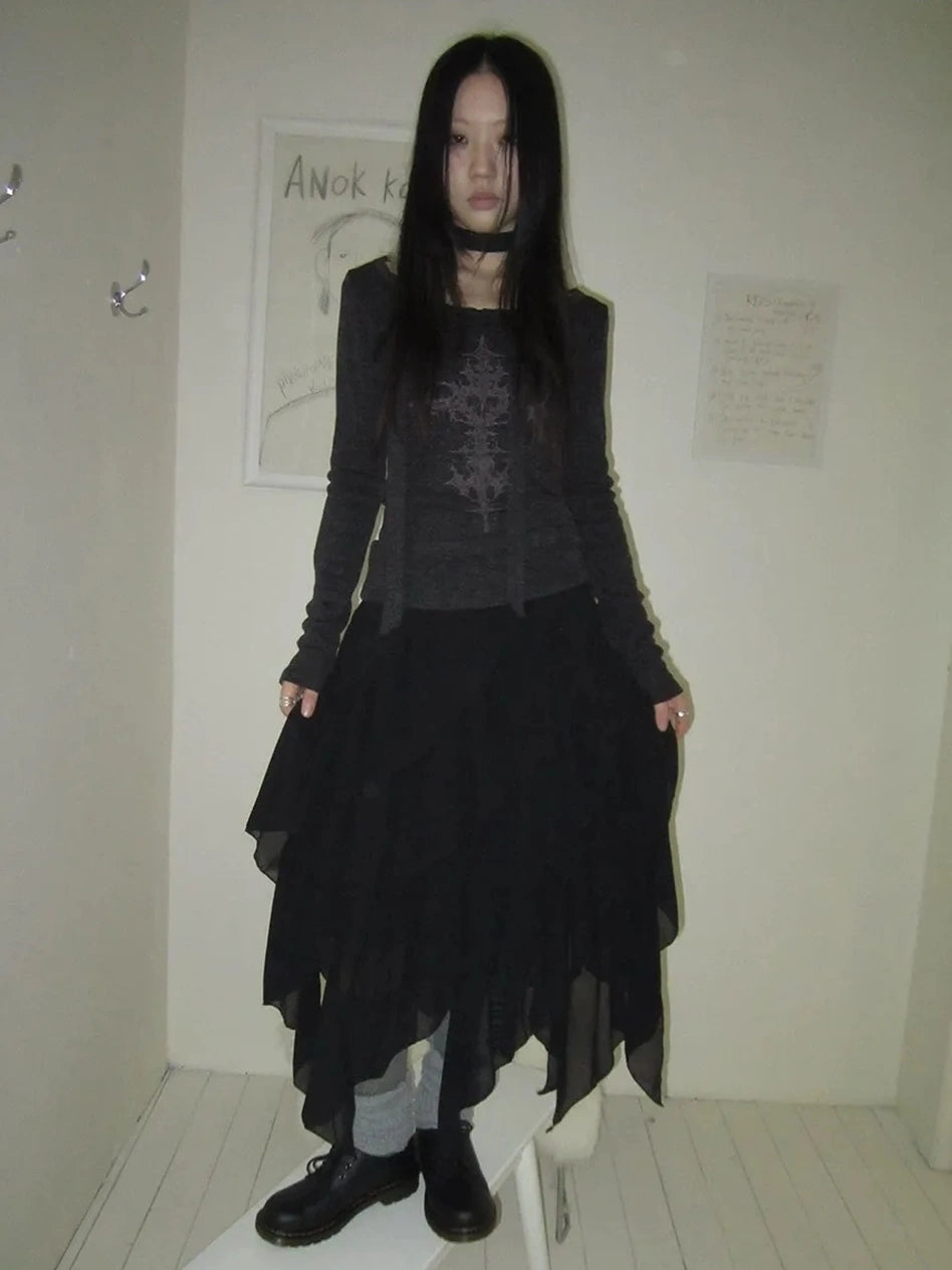 ang project Asymmetrical Chiffon A Line Skirt Skirt