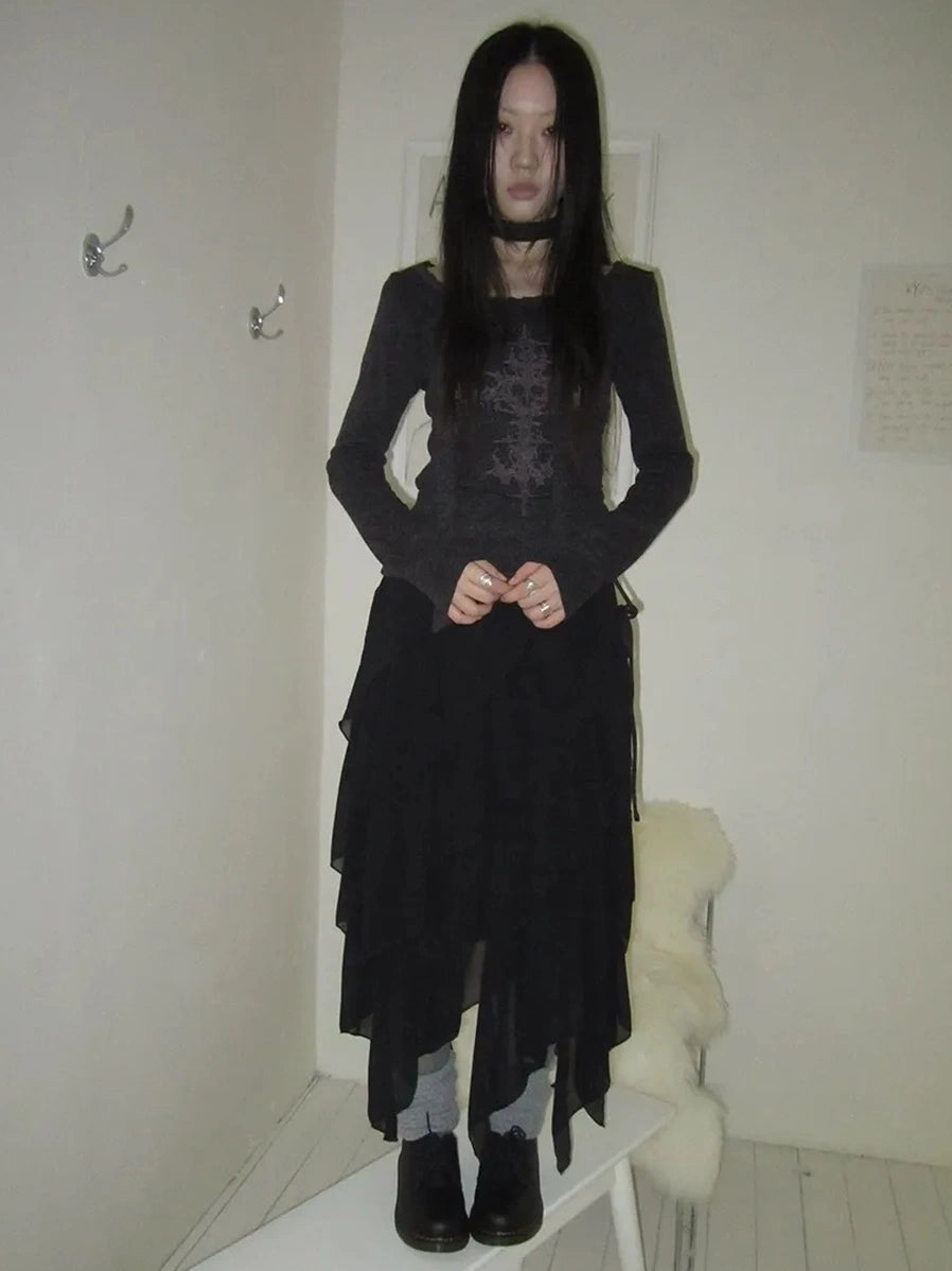 ang project Asymmetrical Chiffon A Line Skirt Skirt