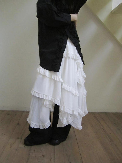 ang project Asymmetrical Hem Ruffle Waistband Skirt