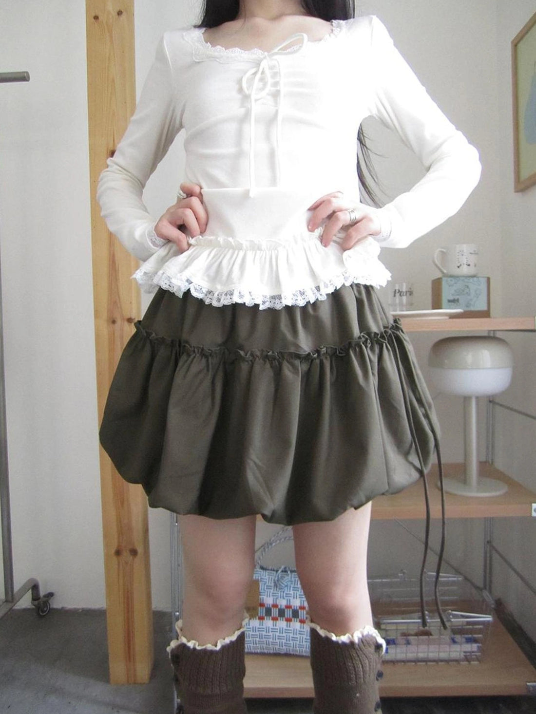 ang project Autumn Ruffle Tie Waist Bloom Skirt Skirt