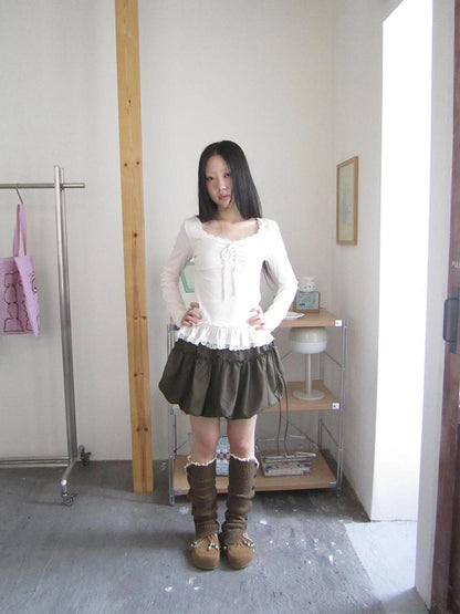 ang project Autumn Ruffle Tie Waist Bloom Skirt Skirt