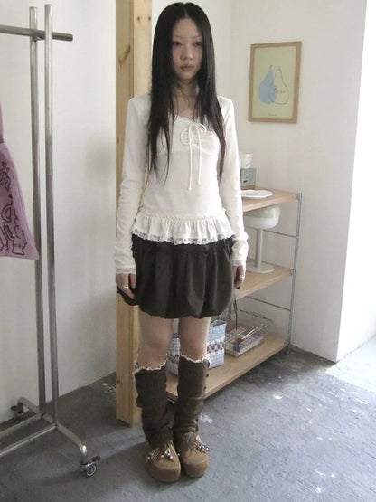 ang project Autumn Ruffle Tie Waist Bloom Skirt Skirt