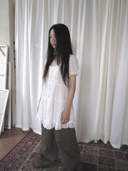 ang project Ballet Cutout Button Puff Sleeve Square Neck Women&