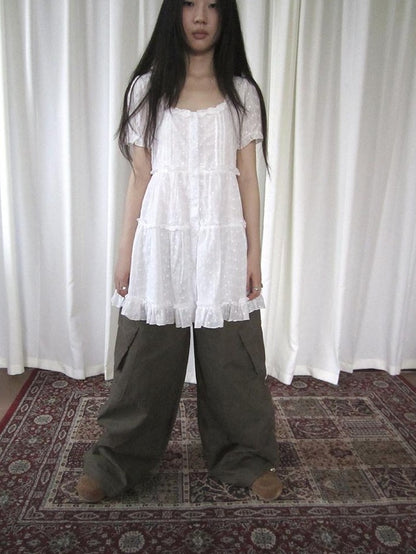 ang project Ballet Cutout Button Puff Sleeve Square Neck Women&