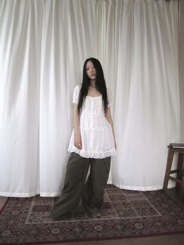 ang project Ballet Cutout Button Puff Sleeve Square Neck Women&