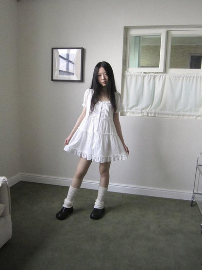 ang project Ballet Cutout Button Puff Sleeve Square Neck Women&