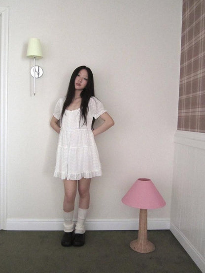 ang project Ballet Cutout Button Puff Sleeve Square Neck Women&