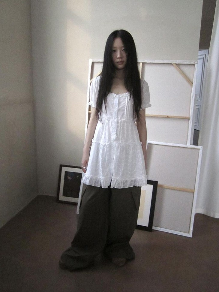 ang project Ballet Cutout Button Puff Sleeve Square Neck Women&