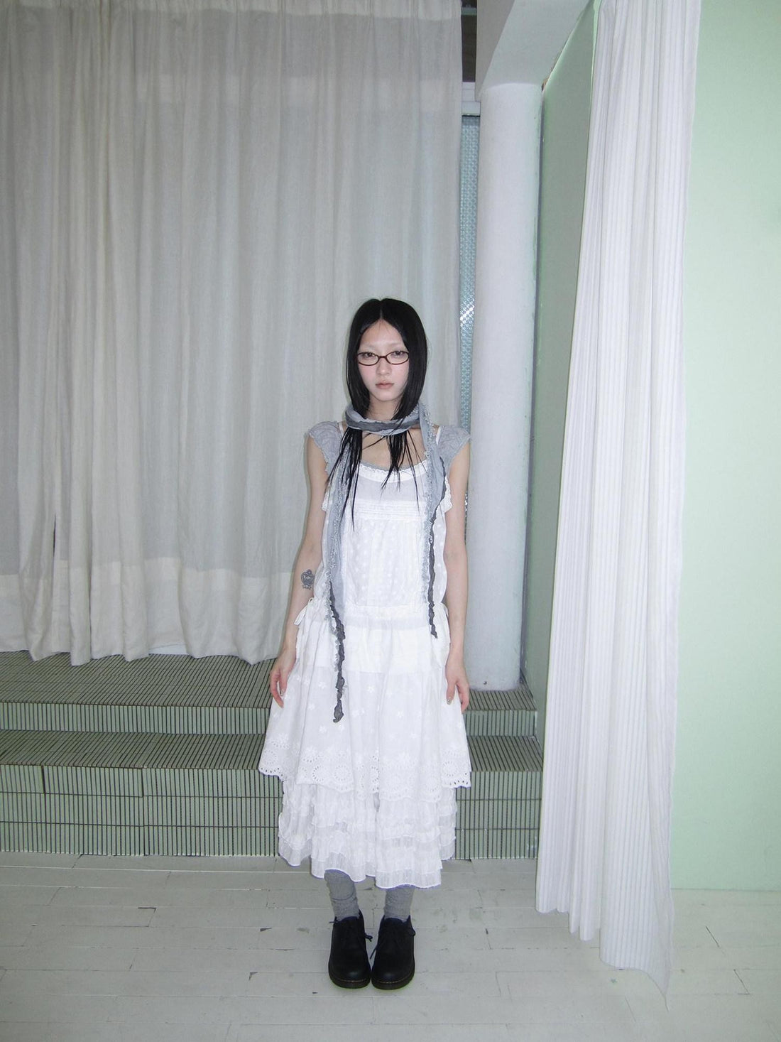 ang project Ballet Embroidered Pleated Cutout Spliced Tie Waist Women&