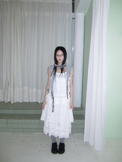 ang project Ballet Embroidered Pleated Cutout Spliced Tie Waist Women&