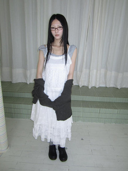 ang project Ballet Embroidered Pleated Cutout Spliced Tie Waist Women&