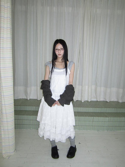 ang project Ballet Embroidered Pleated Cutout Spliced Tie Waist Women&