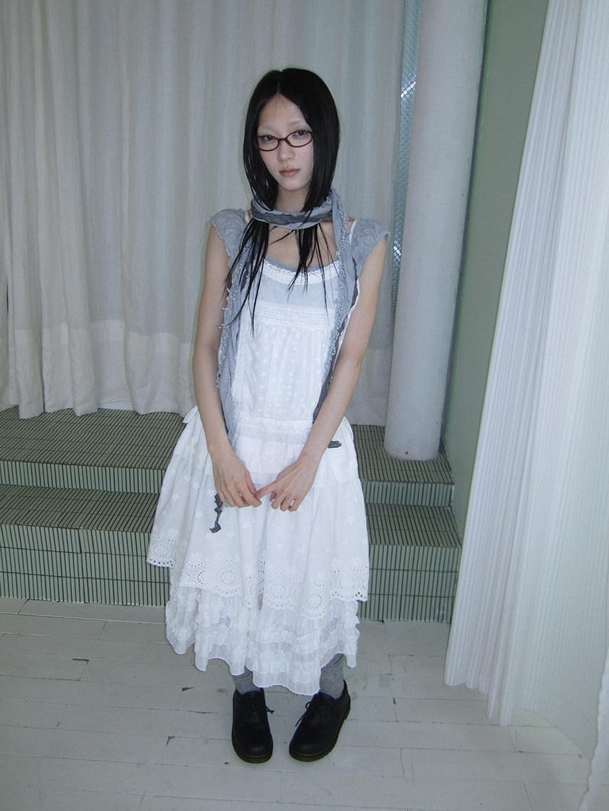 ang project Ballet Embroidered Pleated Cutout Spliced Tie Waist Women&