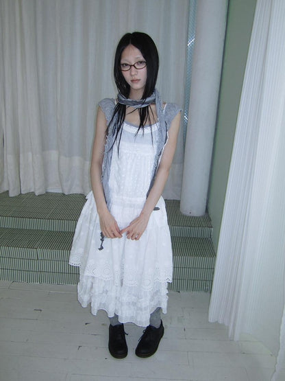 ang project Ballet Embroidered Pleated Cutout Spliced Tie Waist Women&