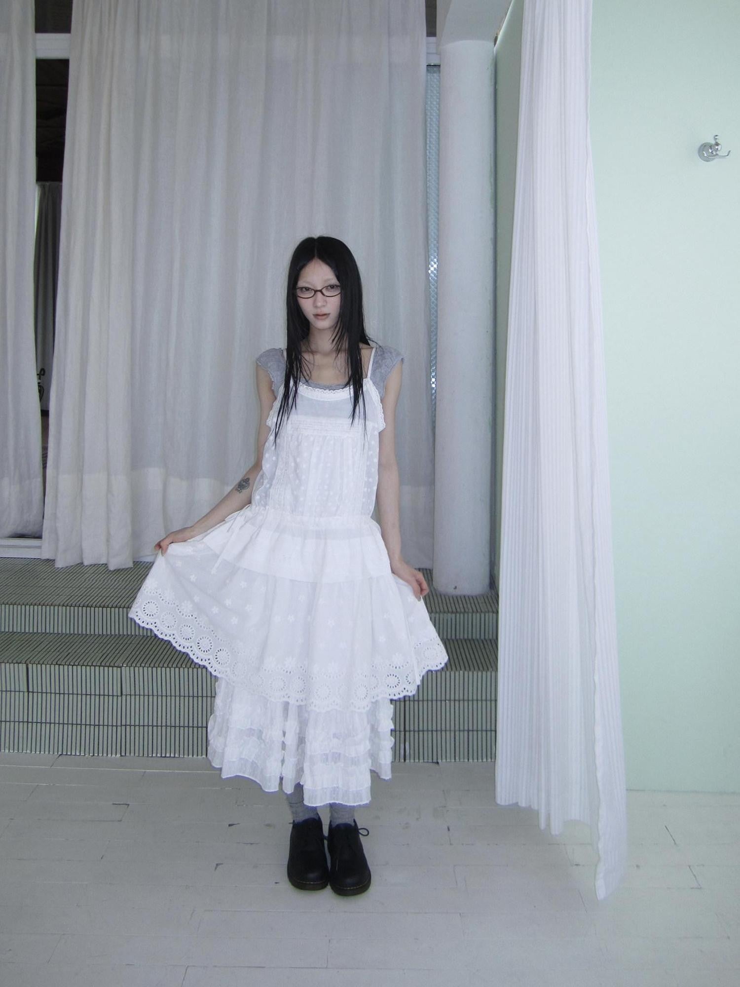 ang project Ballet Embroidered Pleated Cutout Spliced Tie Waist Women&