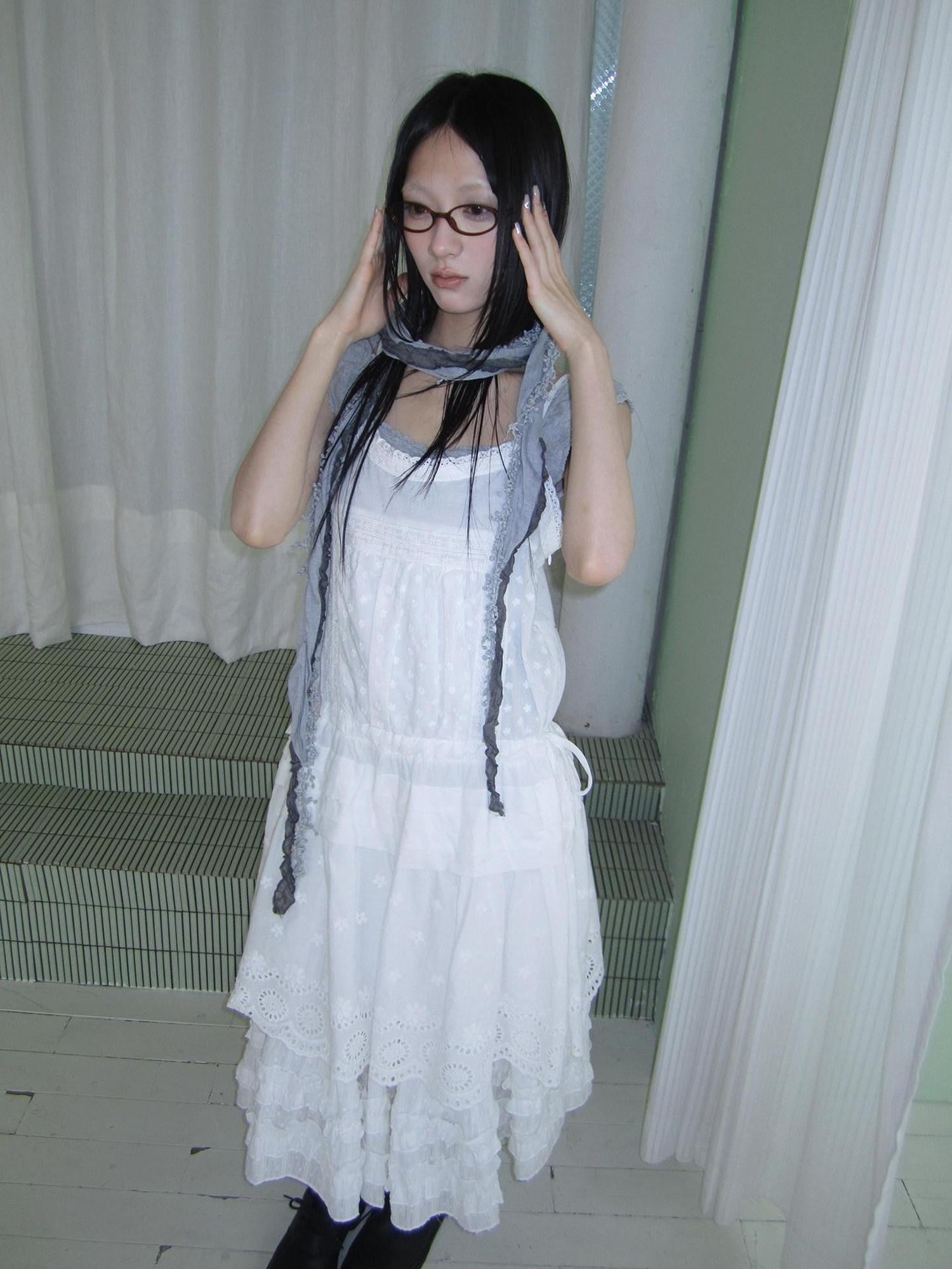 ang project Ballet Embroidered Pleated Cutout Spliced Tie Waist Women&