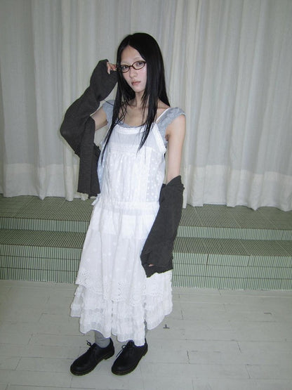 ang project Ballet Embroidered Pleated Cutout Spliced Tie Waist Women&