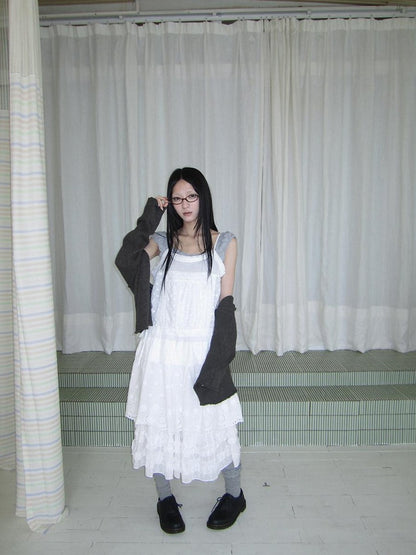 ang project Ballet Embroidered Pleated Cutout Spliced Tie Waist Women&
