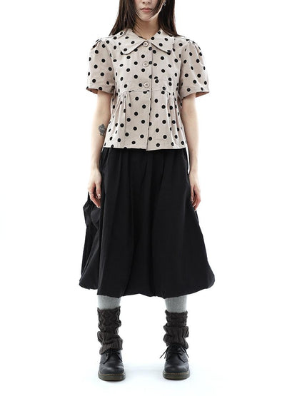 ang project Black Korean Pleated Tulip Pocket Lined Elastic Waist Women&