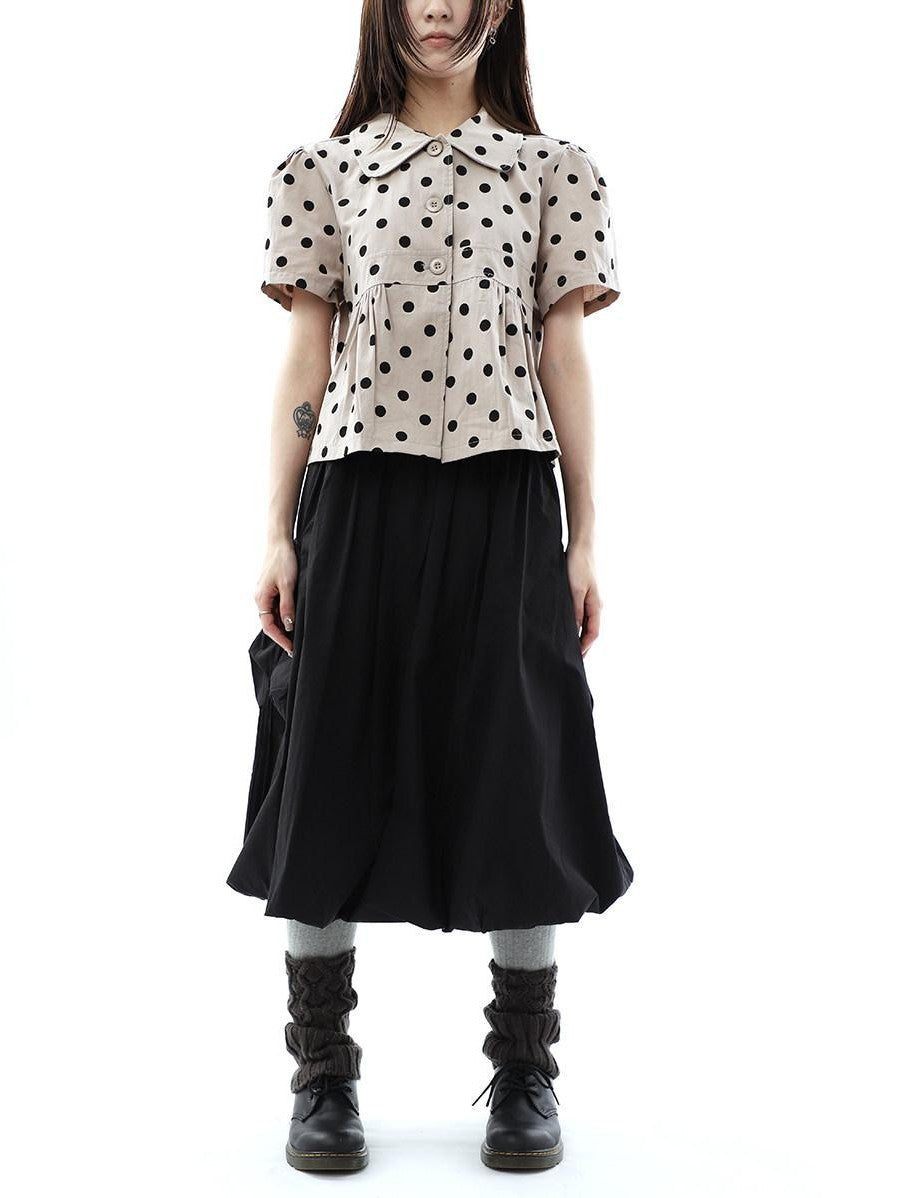 ang project Black Korean Pleated Tulip Pocket Lined Elastic Waist Women&