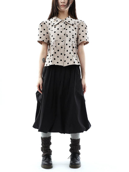 ang project Black Korean Pleated Tulip Pocket Lined Elastic Waist Women&
