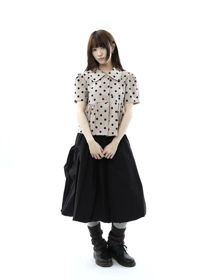 ang project Black Korean Pleated Tulip Pocket Lined Elastic Waist Women&