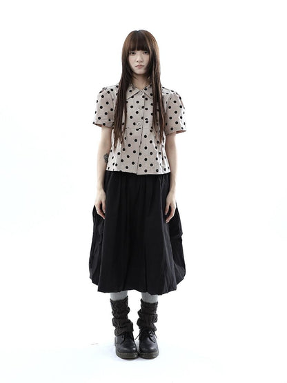 ang project Black Korean Pleated Tulip Pocket Lined Elastic Waist Women&