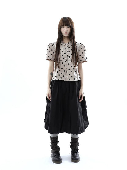 ang project Black Korean Pleated Tulip Pocket Lined Elastic Waist Women&