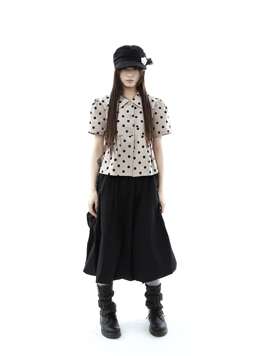 ang project Black Korean Pleated Tulip Pocket Lined Elastic Waist Women&