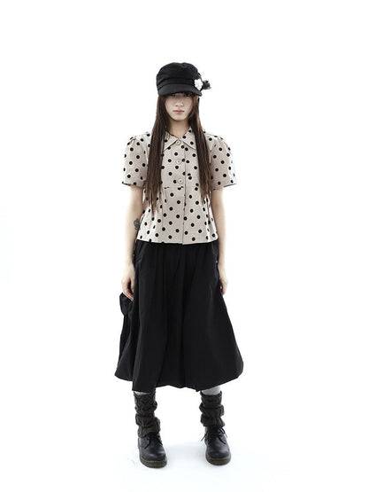 ang project Black Korean Pleated Tulip Pocket Lined Elastic Waist Women&