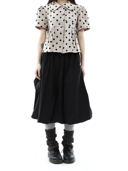 ang project Black Korean Pleated Tulip Pocket Lined Elastic Waist Women&