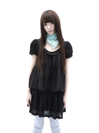 ang_project_Black_Plaid_Spliced_Tie_Faux_Layered_Puff_Women&