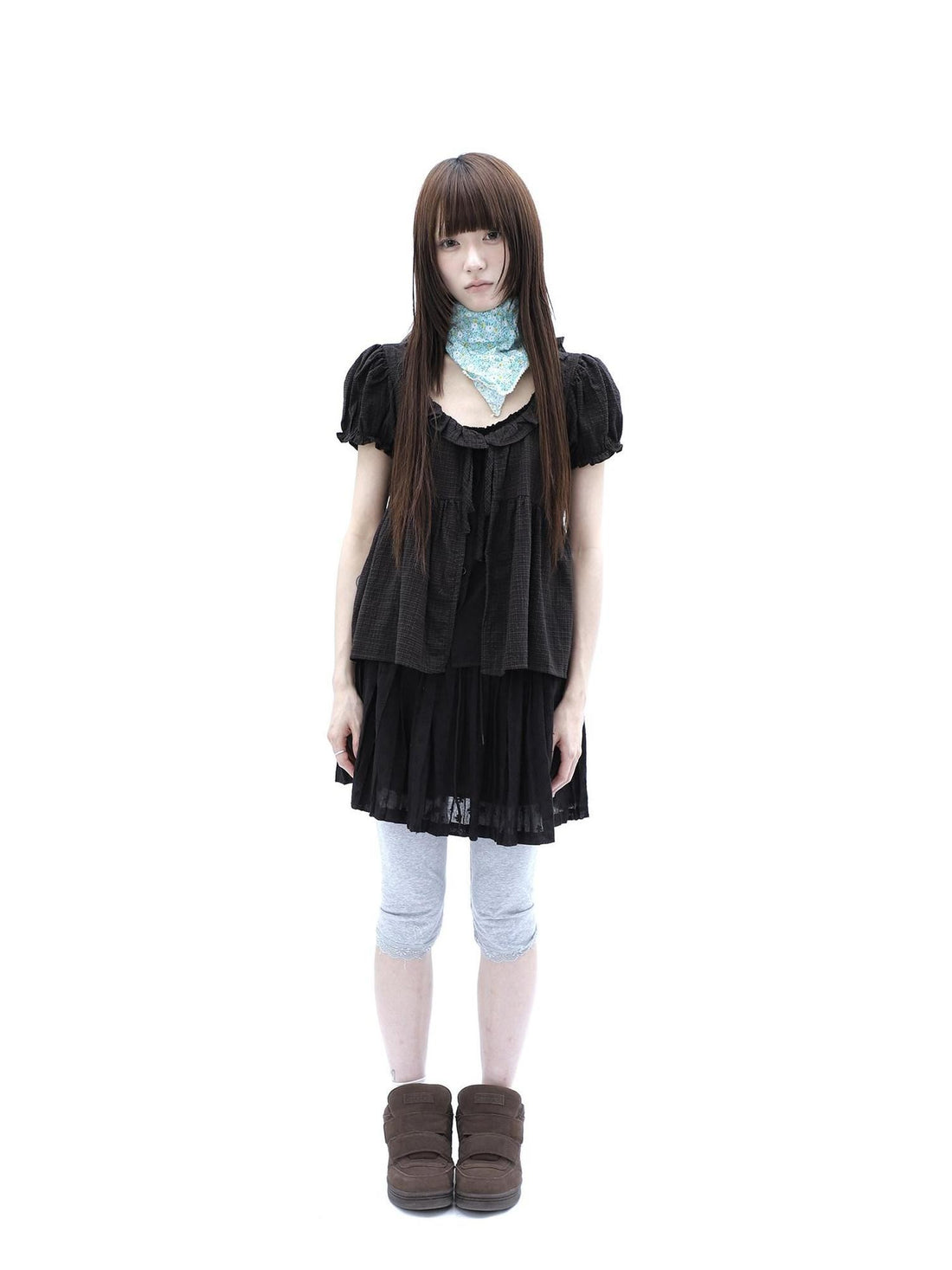 ang project Black Plaid Spliced Tie Faux Layered Puff Women&