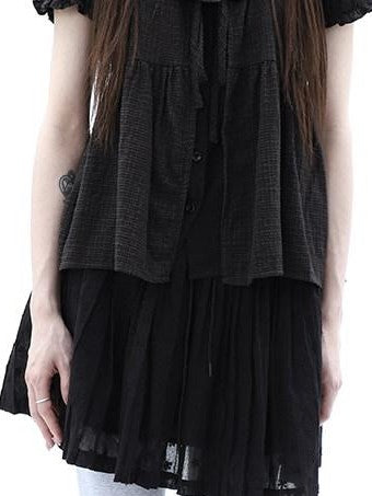 ang project Black Plaid Spliced Tie Faux Layered Puff Women&